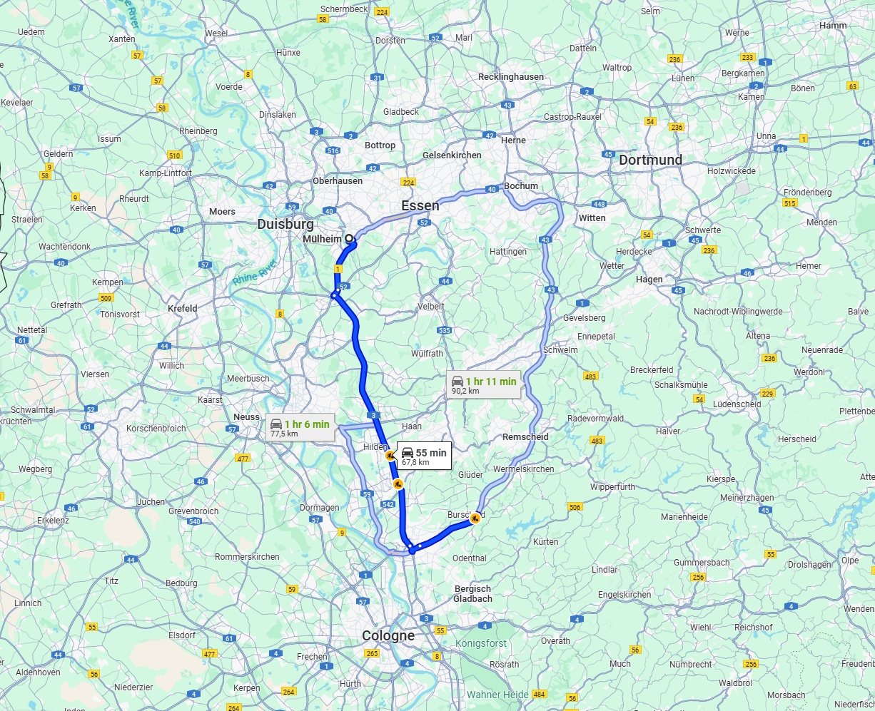 Anreise von Mülheim an der Ruhr Zu Leverkusen Über via A3 and A1