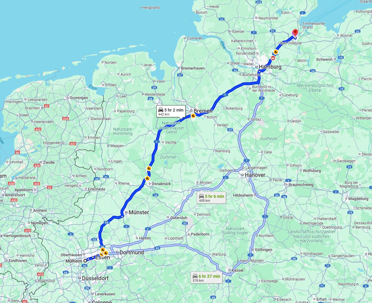 Anreise von Mülheim an der Ruhr Zu Lübeck Über via A1