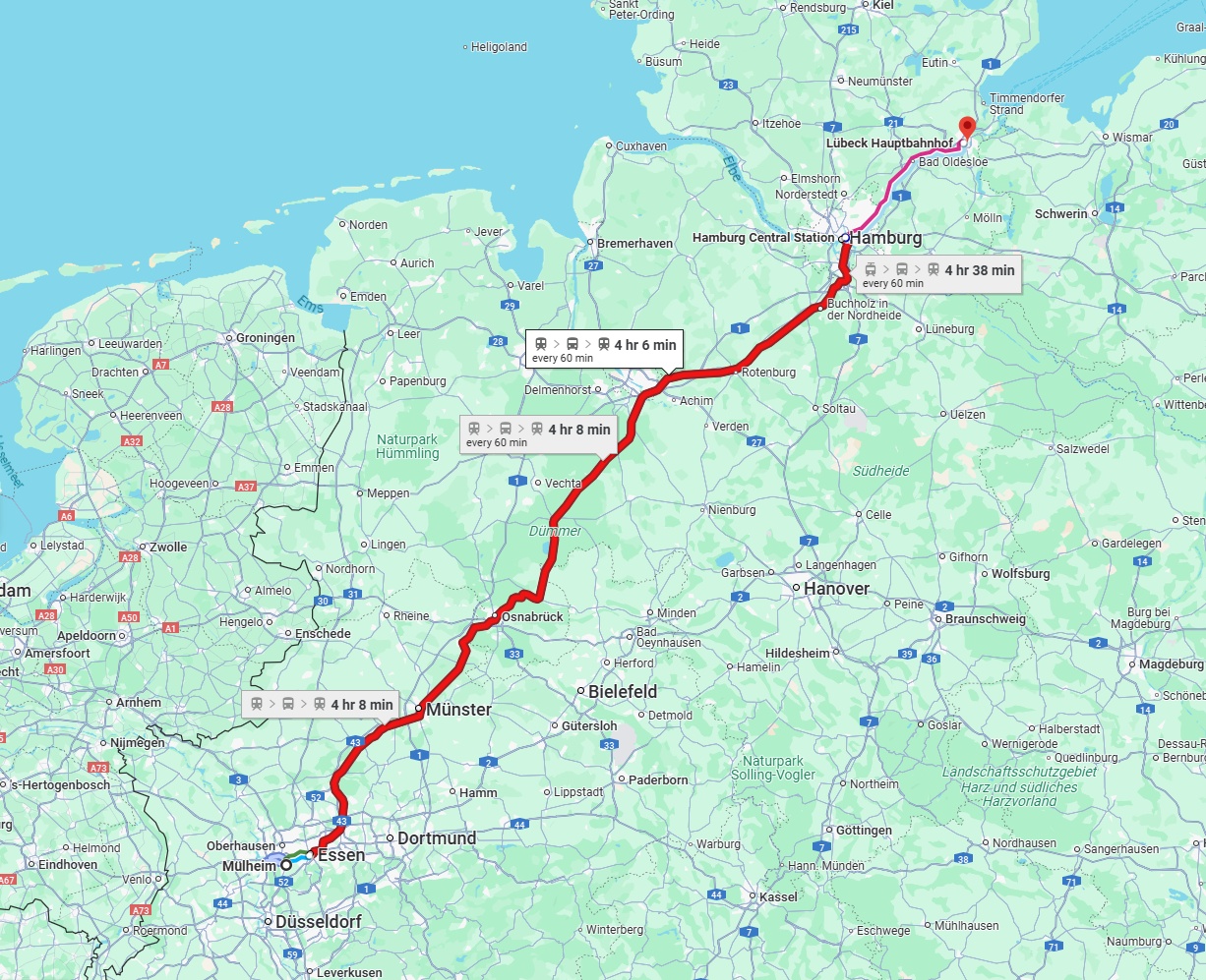 Anreise von Mülheim an der Ruhr Zu Lübeck Über 