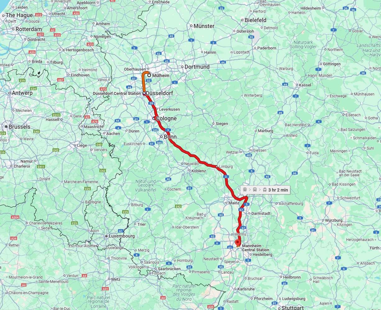 Anreise von Mülheim an der Ruhr Zu Ludwigshafen am Rhein Über 