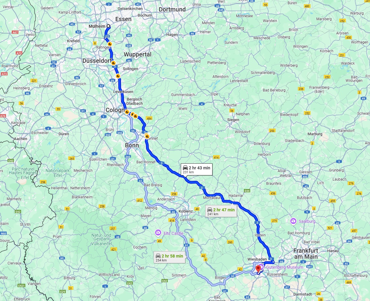 Anreise von Mülheim an der Ruhr Zu Mainz Über via A3
