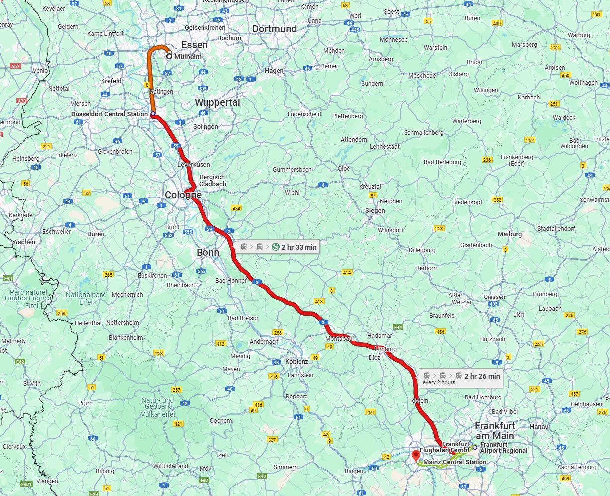 Anreise von Mülheim an der Ruhr Zu Mainz Über 