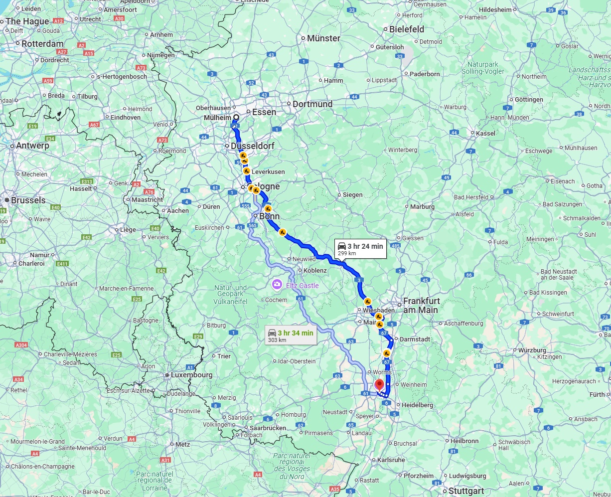 Anreise von Mülheim an der Ruhr Zu Mannheim Über via A3