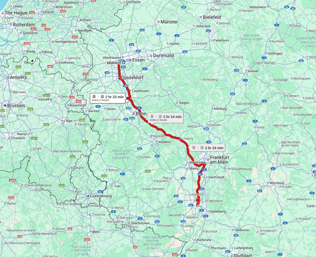 Anreise von Mülheim an der Ruhr Zu Mannheim Über 