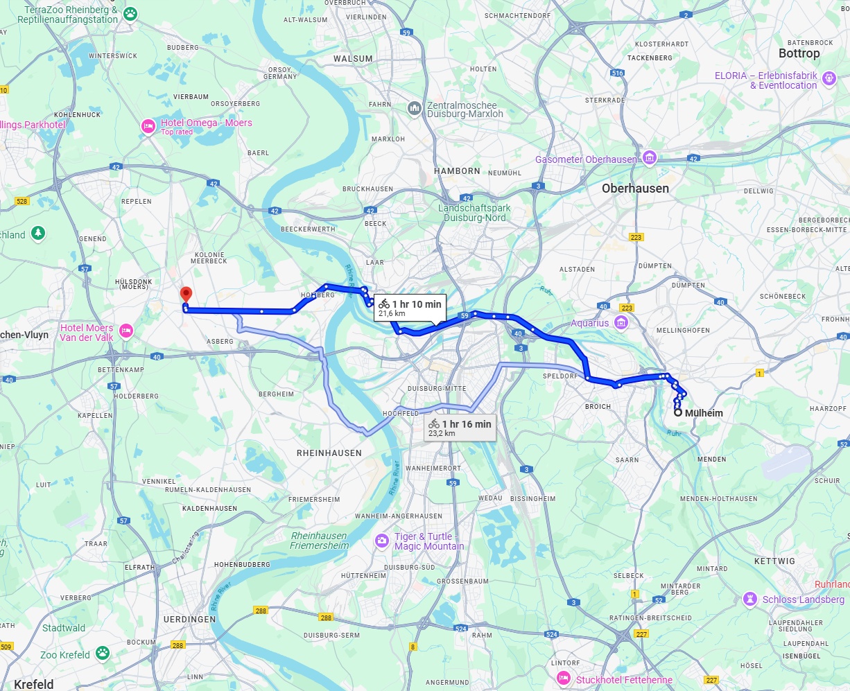 Anreise von Mülheim an der Ruhr Zu Moers Über 