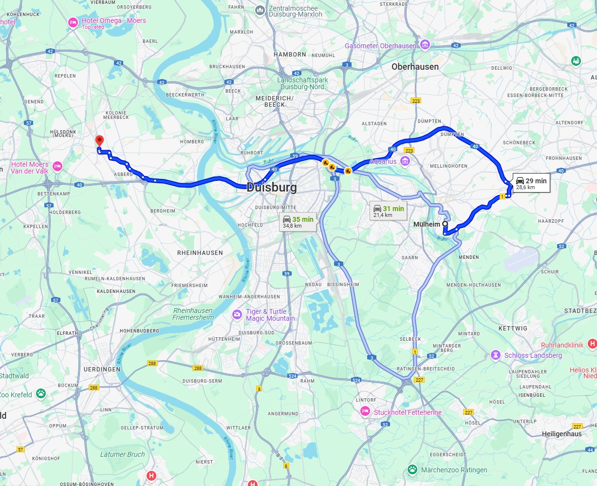 Anreise von Mülheim an der Ruhr Zu Moers Über via A40
