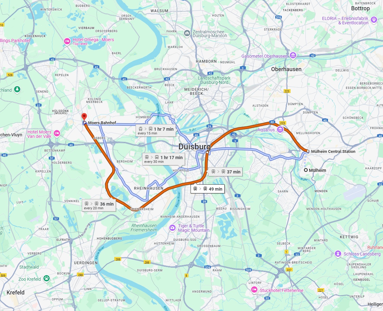 Anreise von Mülheim an der Ruhr Zu Moers Über 