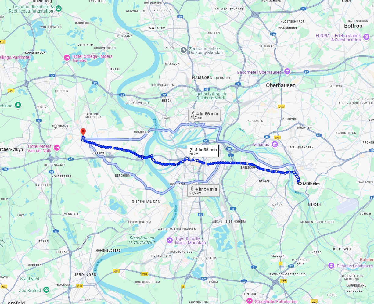 Anreise von Mülheim an der Ruhr Zu Moers Über 