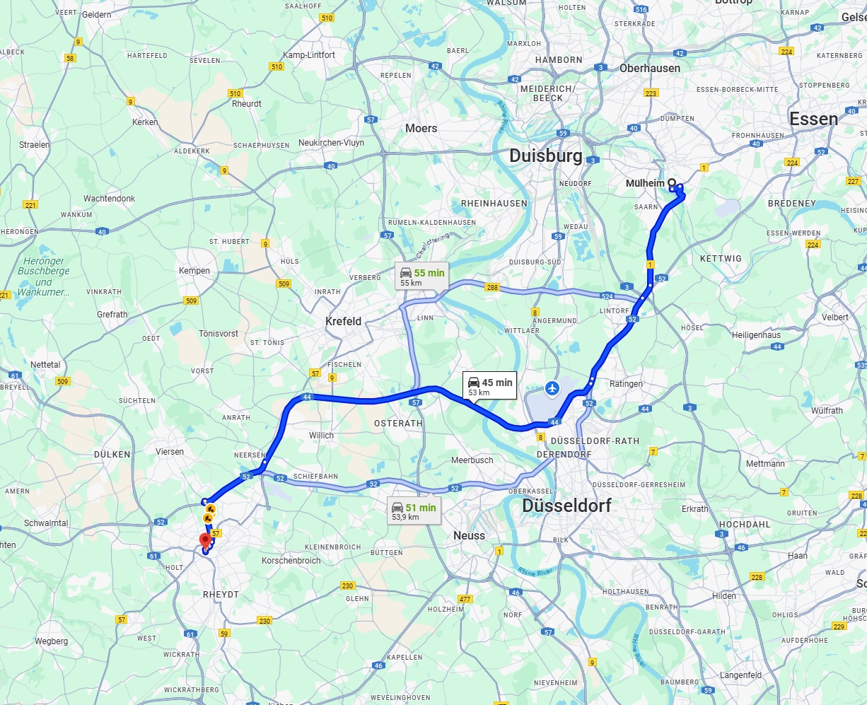 Anreise von Mülheim an der Ruhr Zu Mönchengladbach Über via A44