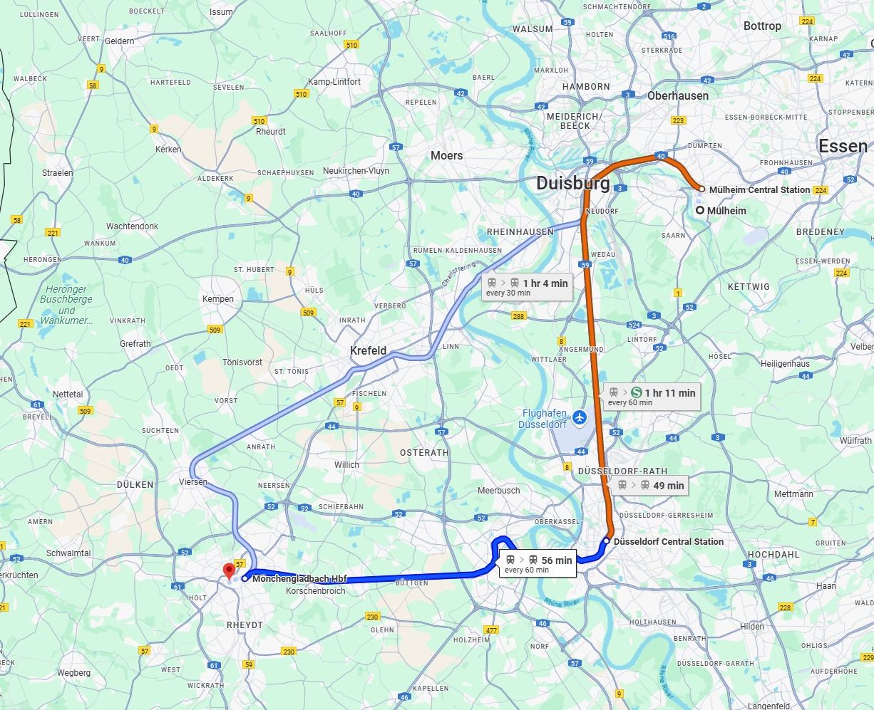 Anreise von Mülheim an der Ruhr Zu Mönchengladbach Über 
