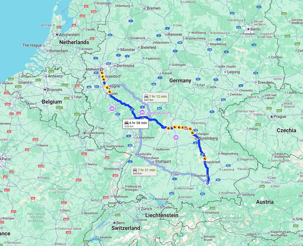 Anreise von Mülheim an der Ruhr Zu München Über via A3