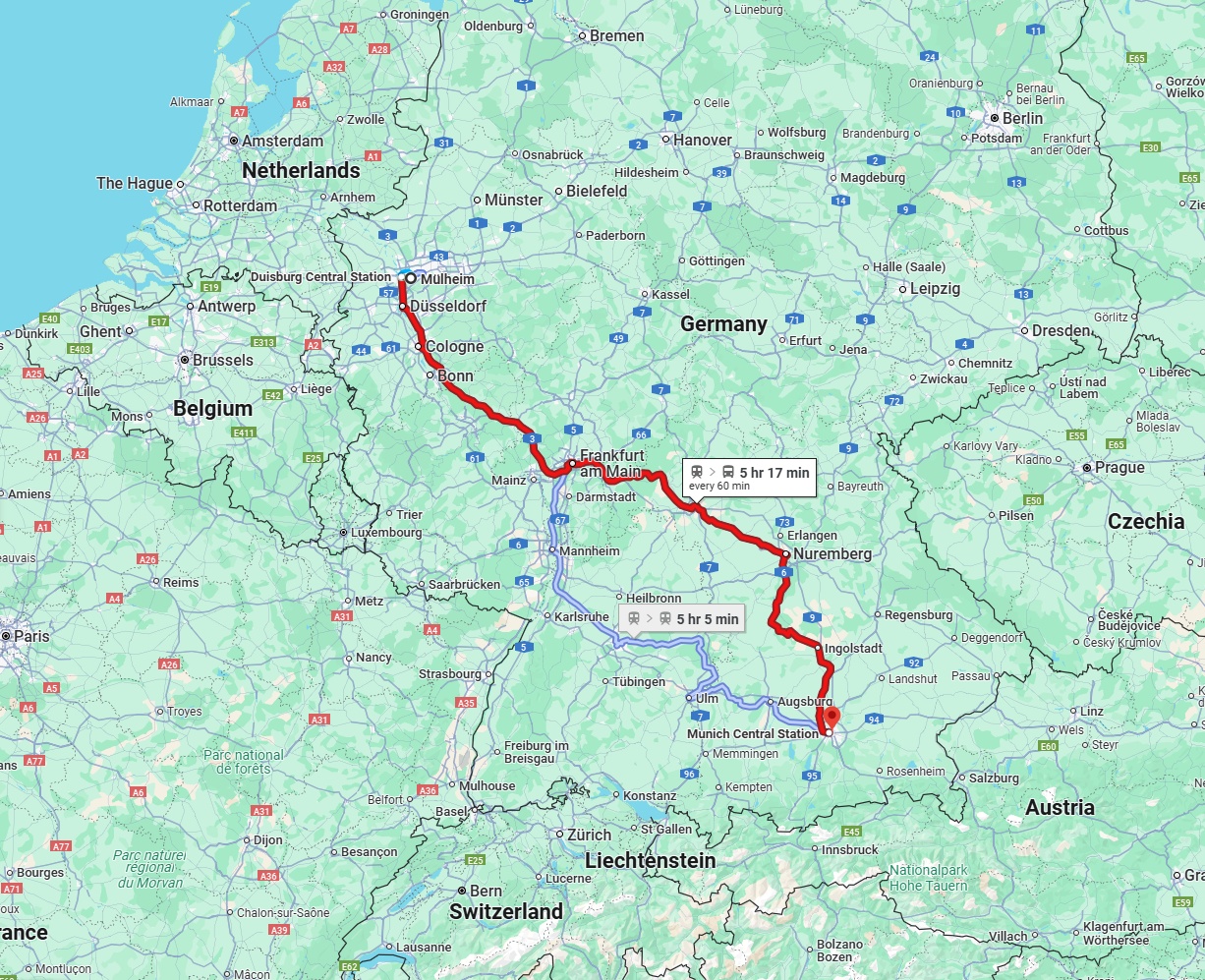 Anreise von Mülheim an der Ruhr Zu München Über 