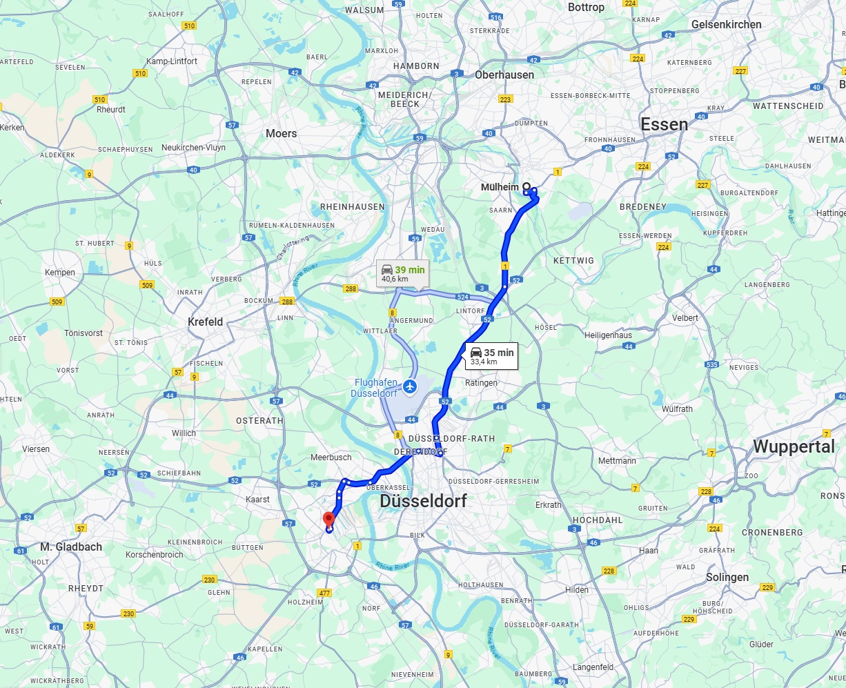 Anreise von Mülheim an der Ruhr Zu Neuss Über via A52