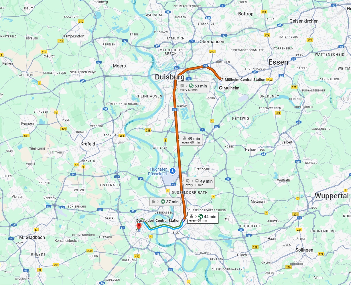 Anreise von Mülheim an der Ruhr Zu Neuss Über 