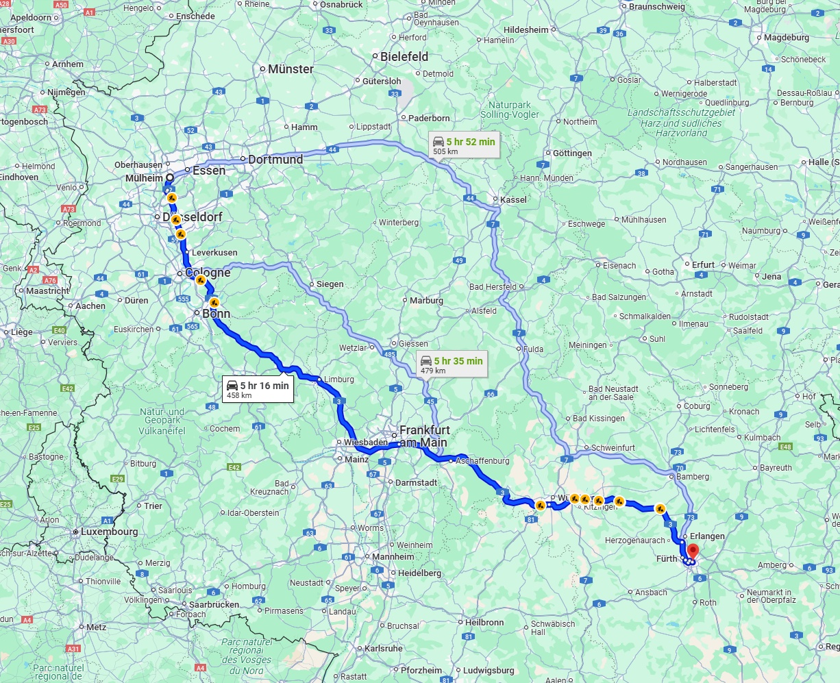 Anreise von Mülheim an der Ruhr Zu Nürnberg Über via A3