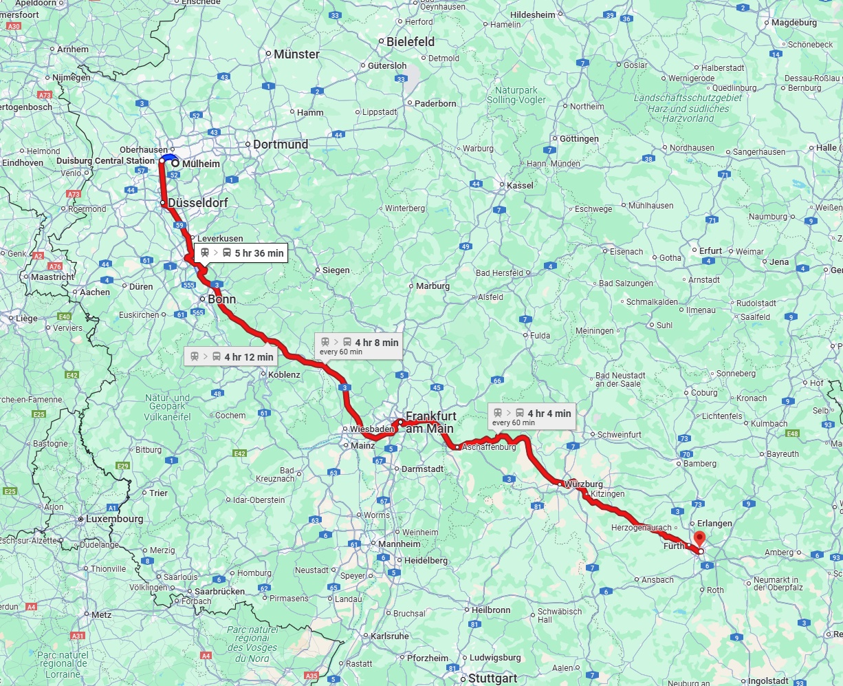 Anreise von Mülheim an der Ruhr Zu Nürnberg Über 