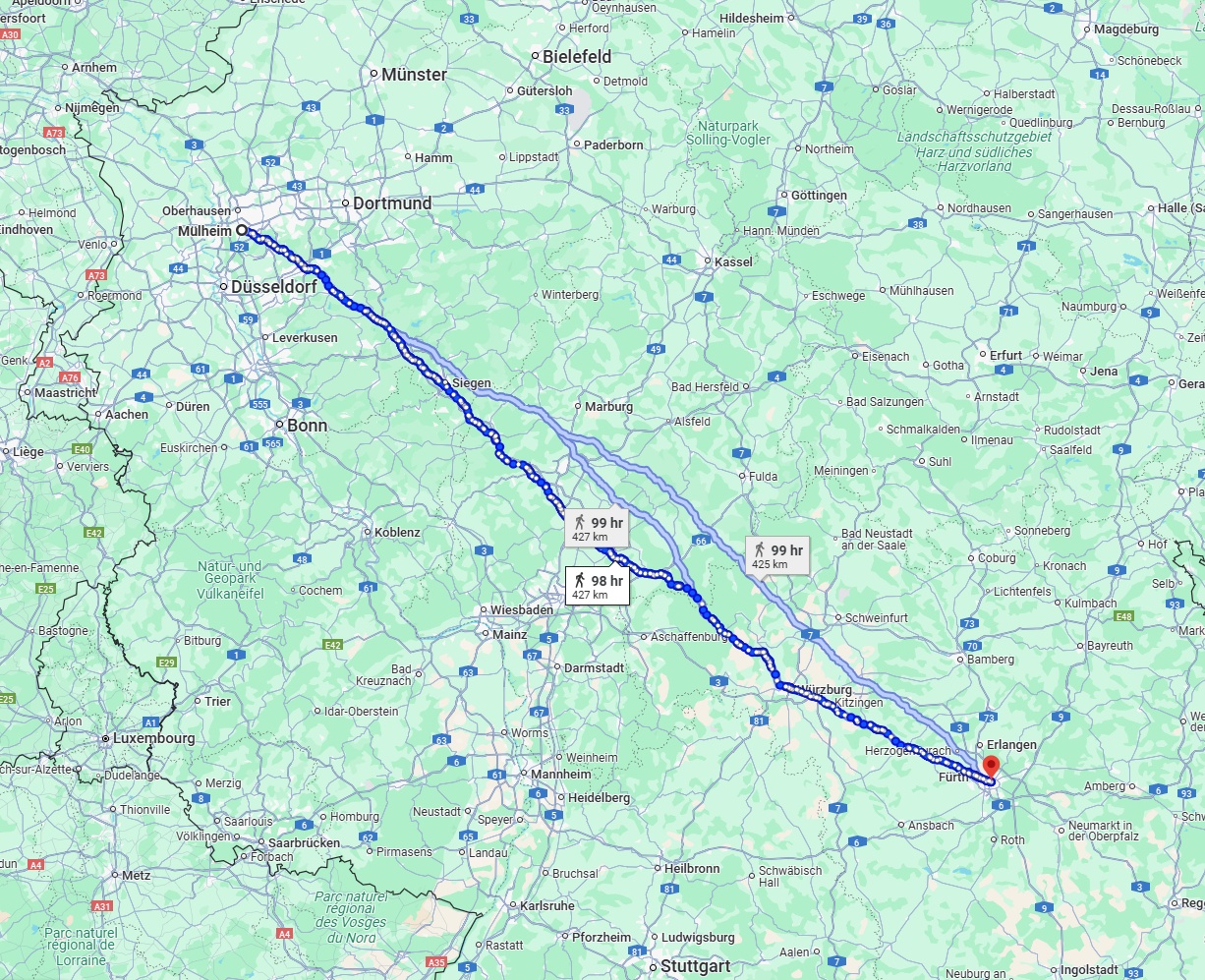 Anreise von Mülheim an der Ruhr Zu Nürnberg Über 