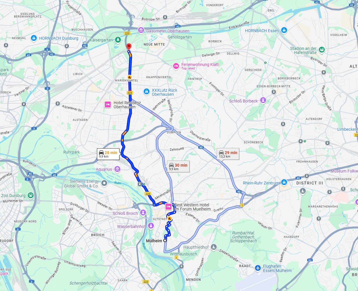 Anreise von Mülheim an der Ruhr Zu Oberhausen Über via B223
