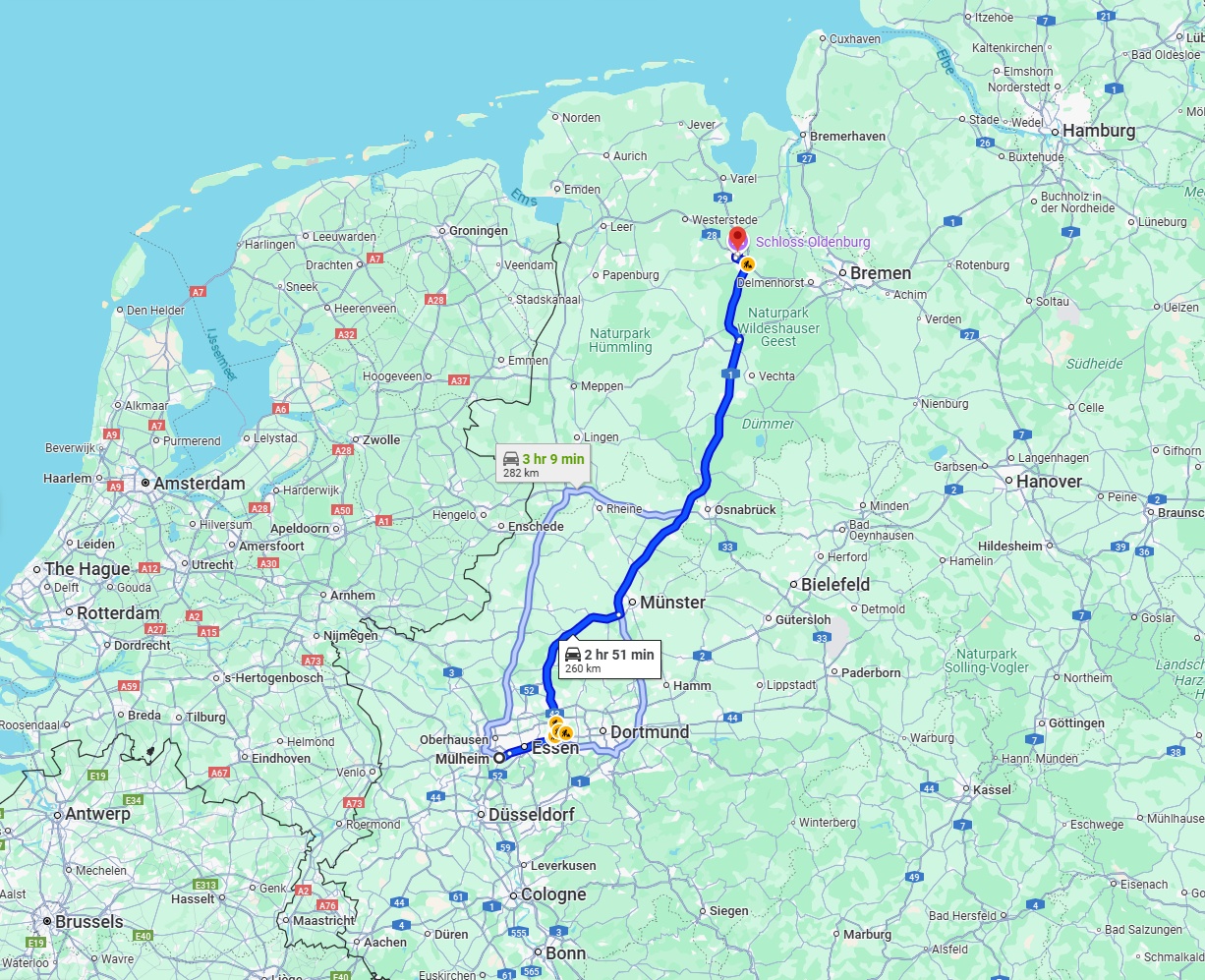 Anreise von Mülheim an der Ruhr Zu Oldenburg Über via A43 and A1