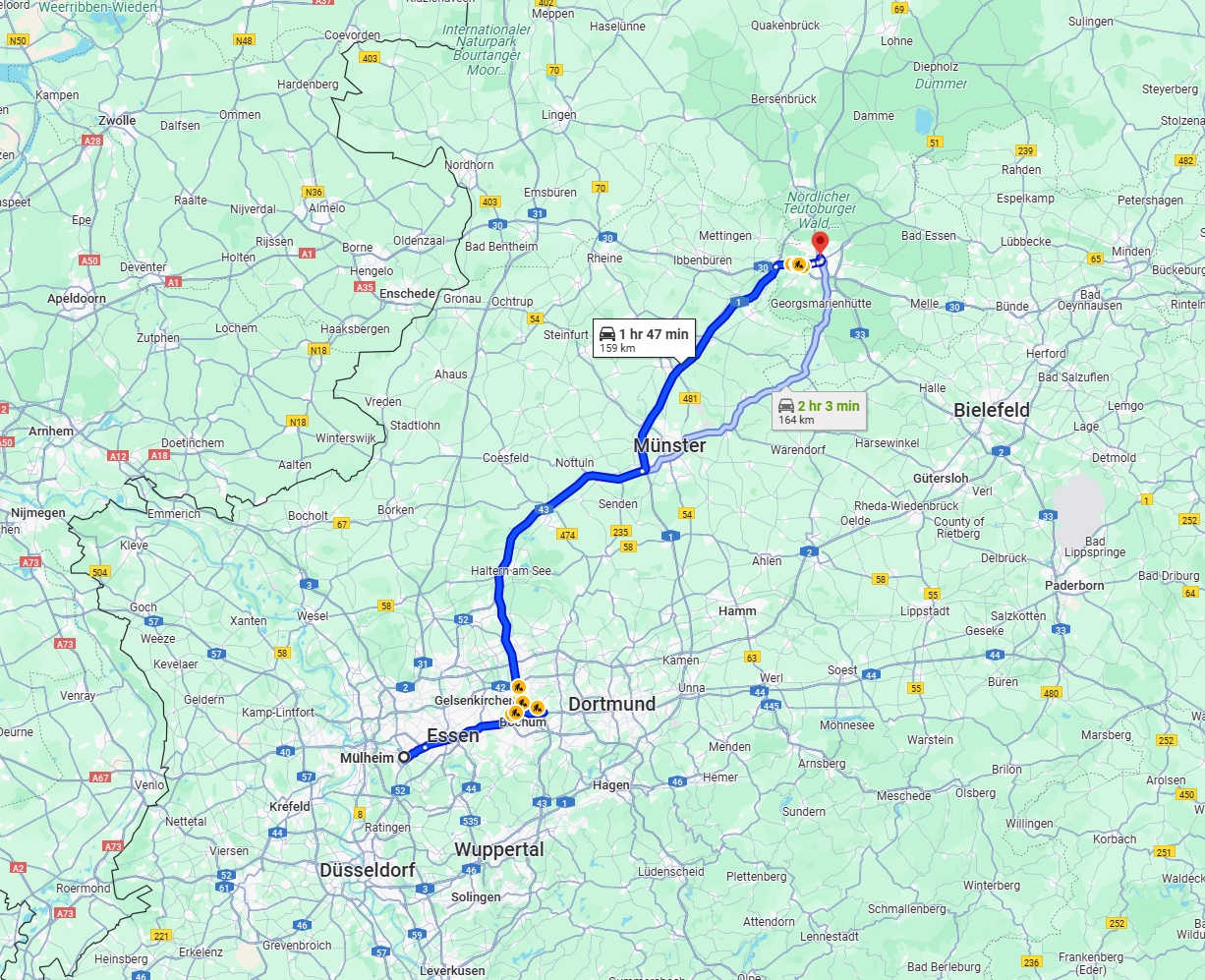 Anreise von Mülheim an der Ruhr Zu Osnabrück Über via A43 and A1