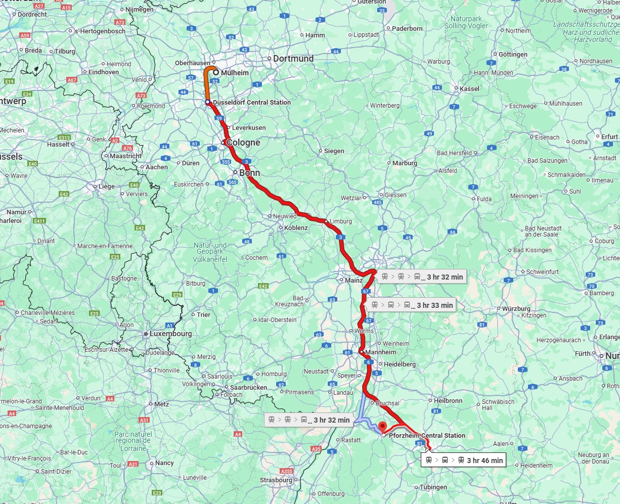 Anreise von Mülheim an der Ruhr Zu Pforzheim Über 