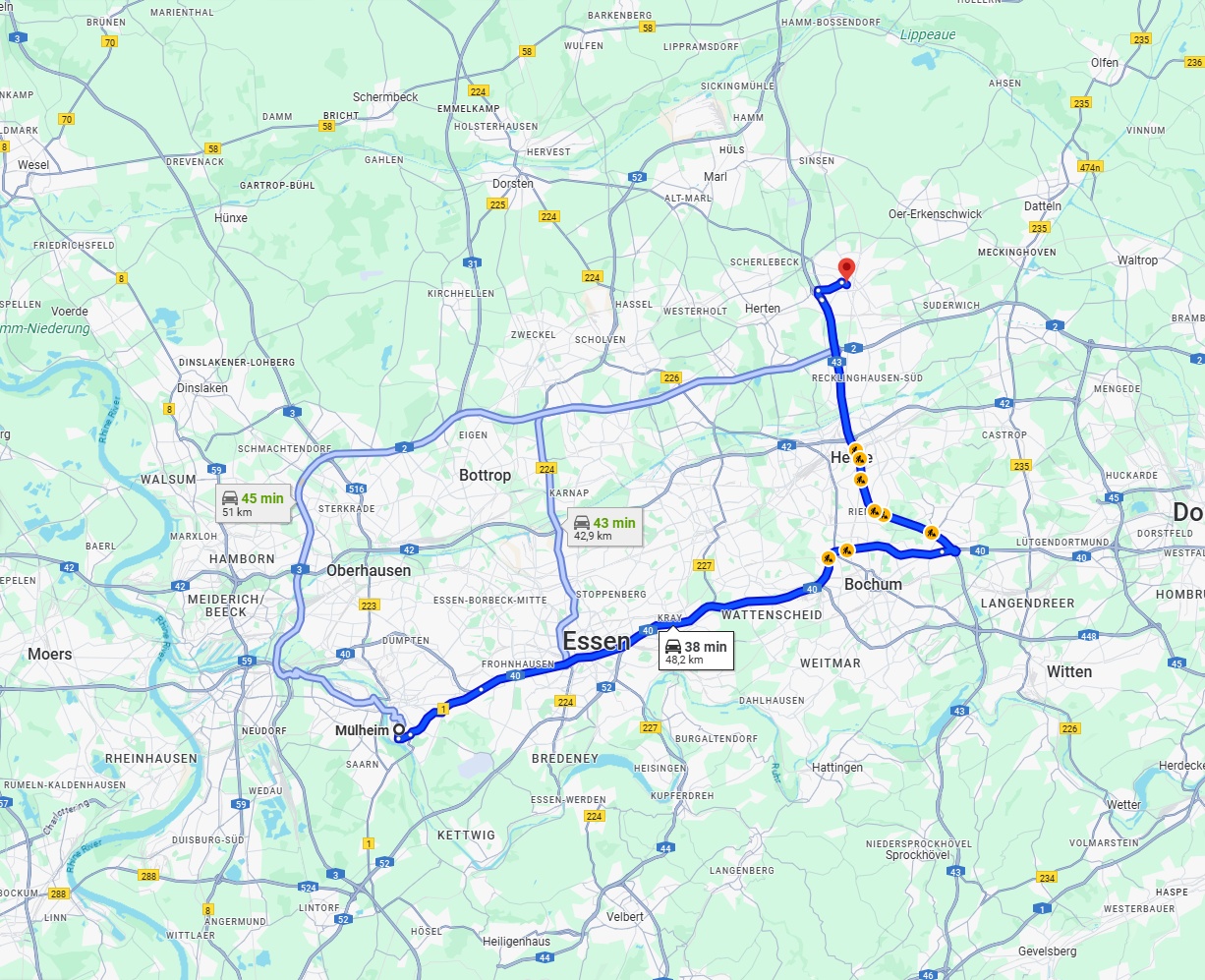 Anreise von Mülheim an der Ruhr Zu Recklinghausen Über via A40 and A43