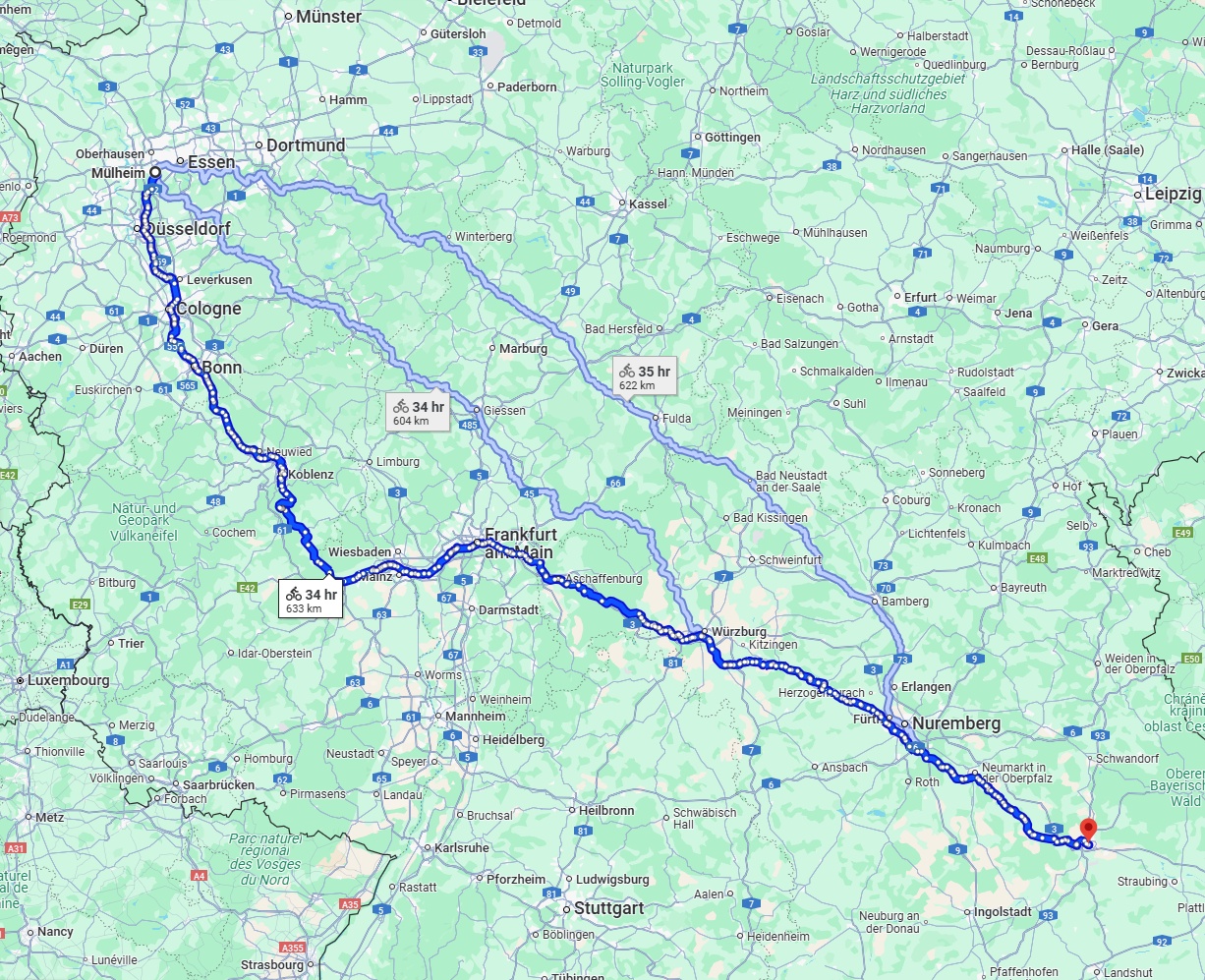 Anreise von Mülheim an der Ruhr Zu Regensburg Über 