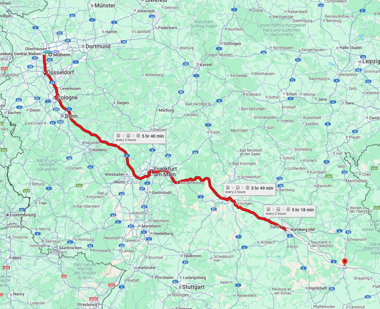 Anreise von Mülheim an der Ruhr Zu Regensburg Über 