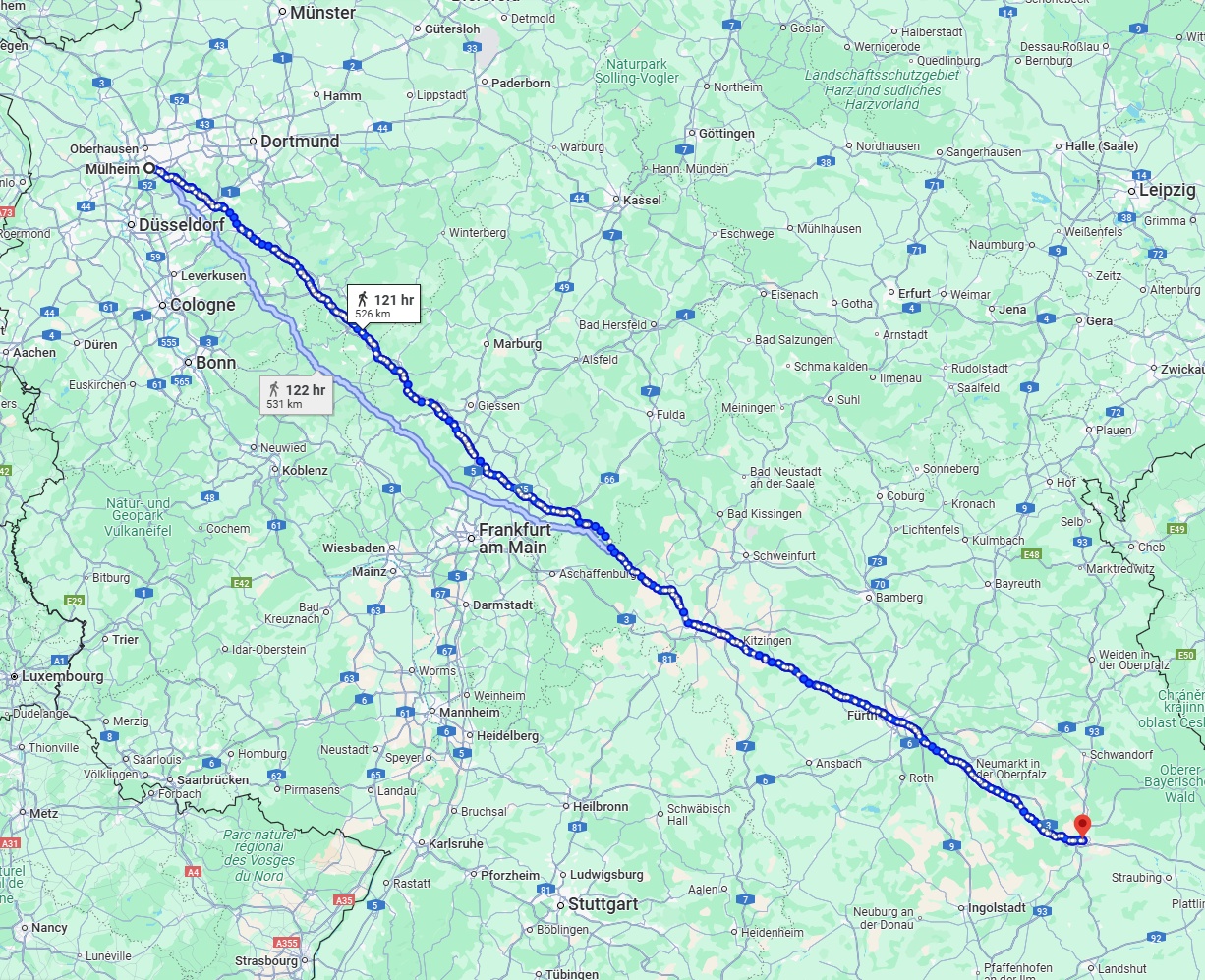 Anreise von Mülheim an der Ruhr Zu Regensburg Über 