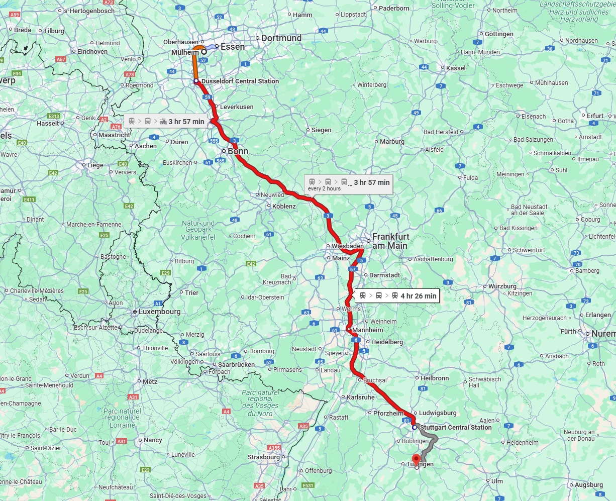 Anreise von Mülheim an der Ruhr Zu Reutlingen Über 