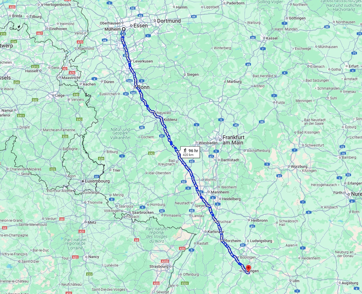 Anreise von Mülheim an der Ruhr Zu Reutlingen Über 
