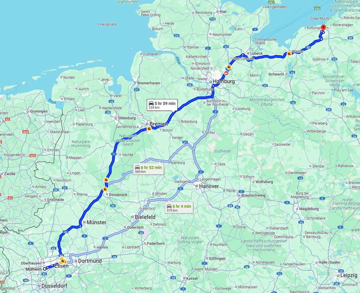 Anreise von Mülheim an der Ruhr Zu Rostock Über via A1