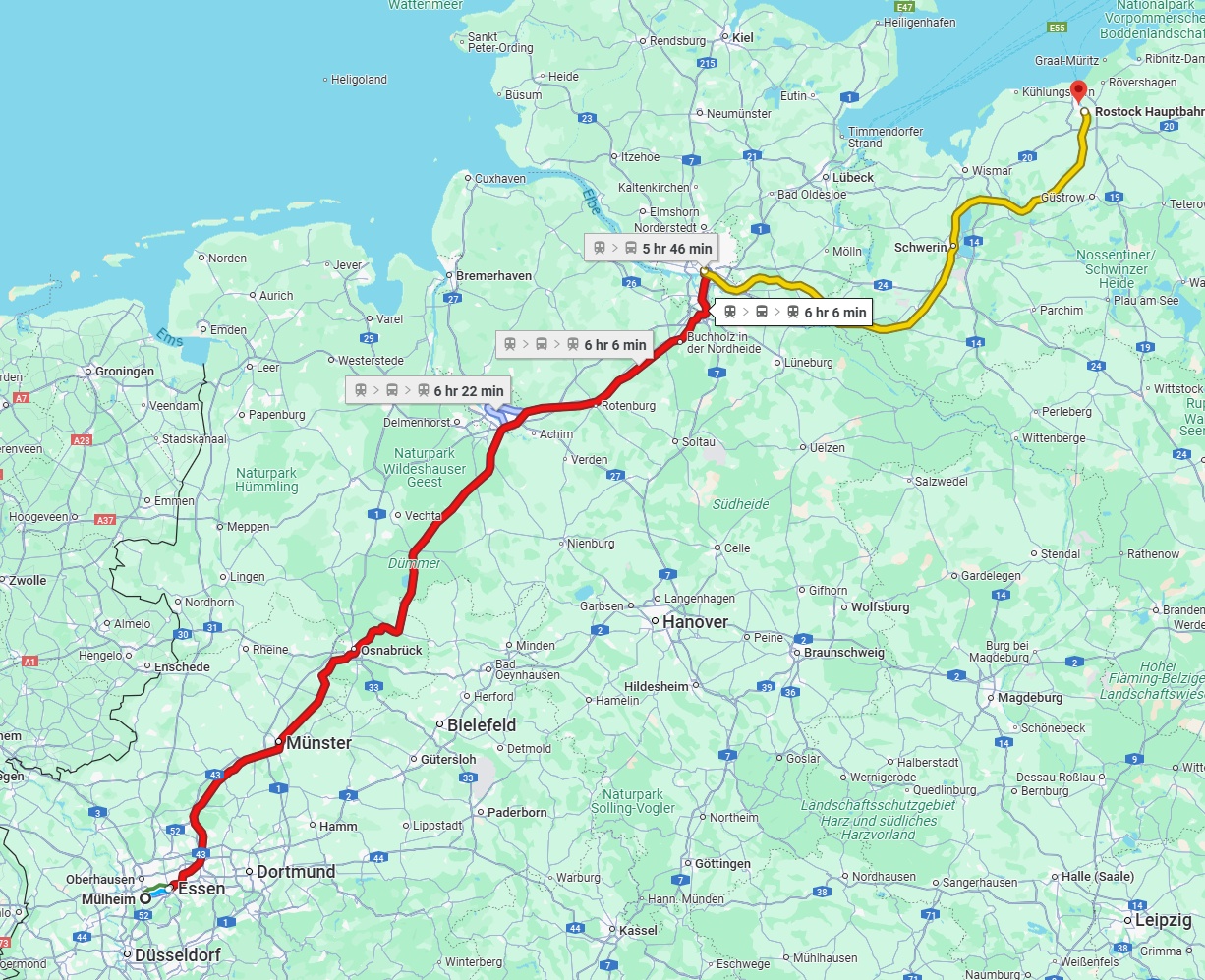 Anreise von Mülheim an der Ruhr Zu Rostock Über 