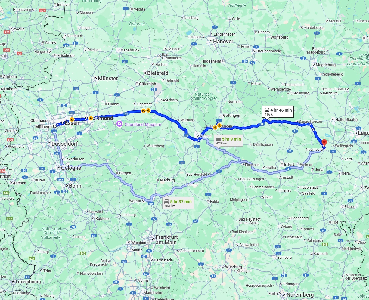 Anreise von Mülheim an der Ruhr Zu Saale Über via A44 and A38