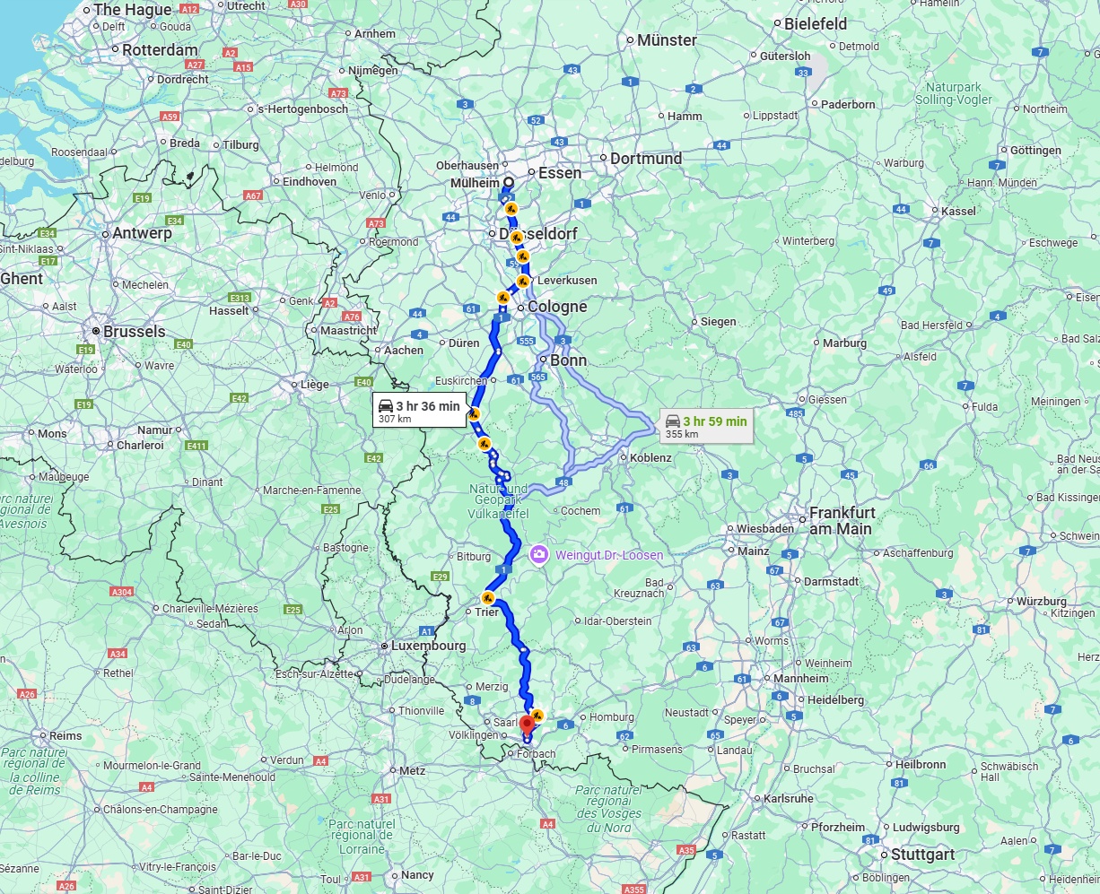 Anreise von Mülheim an der Ruhr Zu Saarbrücken Über via A1