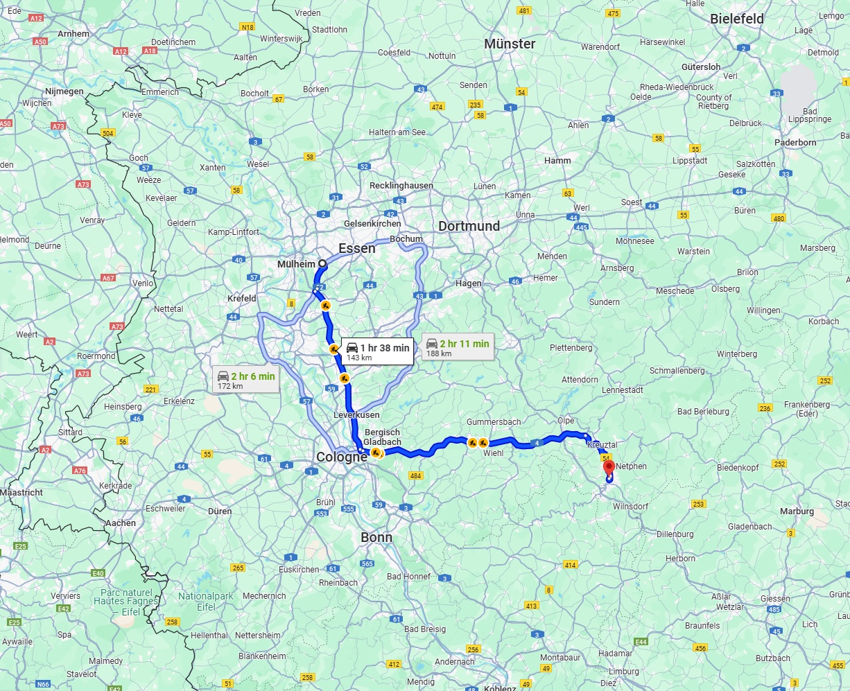 Anreise von Mülheim an der Ruhr Zu Siegen Über via A3 and A4