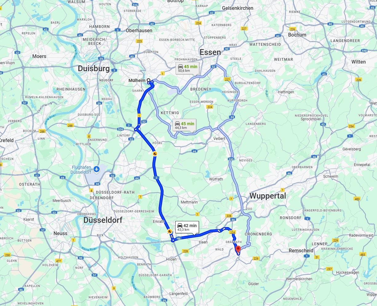 Anreise von Mülheim an der Ruhr Zu Solingen Über via A3