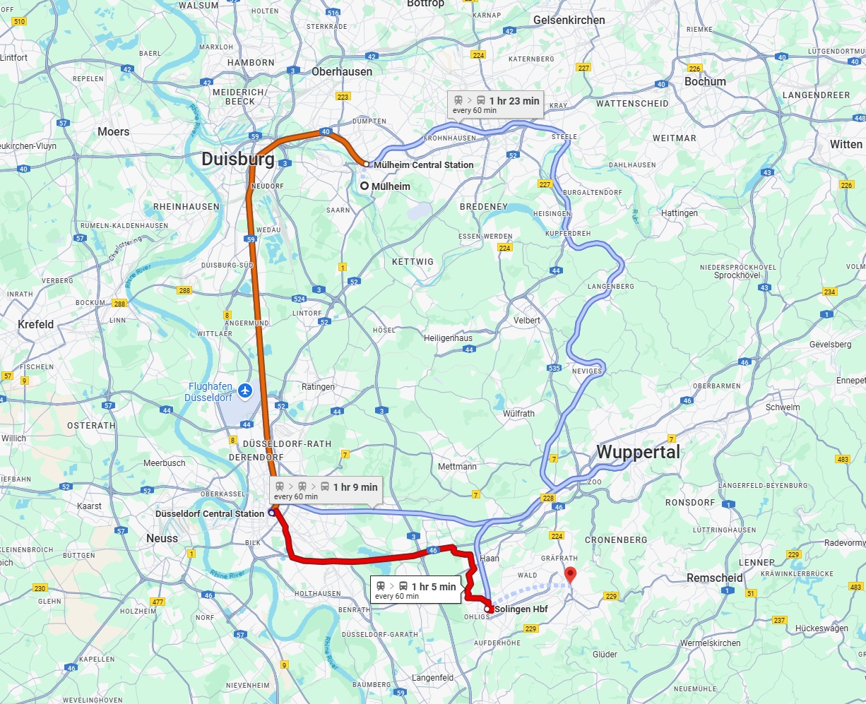 Anreise von Mülheim an der Ruhr Zu Solingen Über 