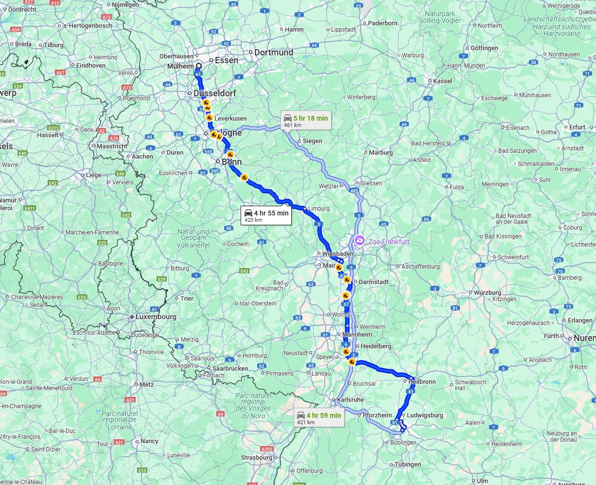 Anreise von Mülheim an der Ruhr Zu Stuttgart Über via A3