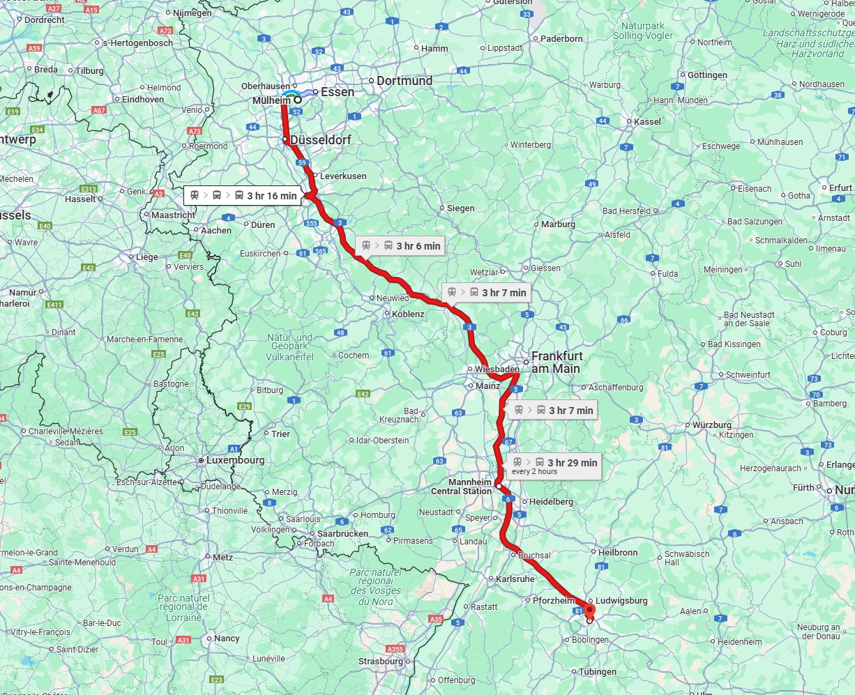 Anreise von Mülheim an der Ruhr Zu Stuttgart Über 