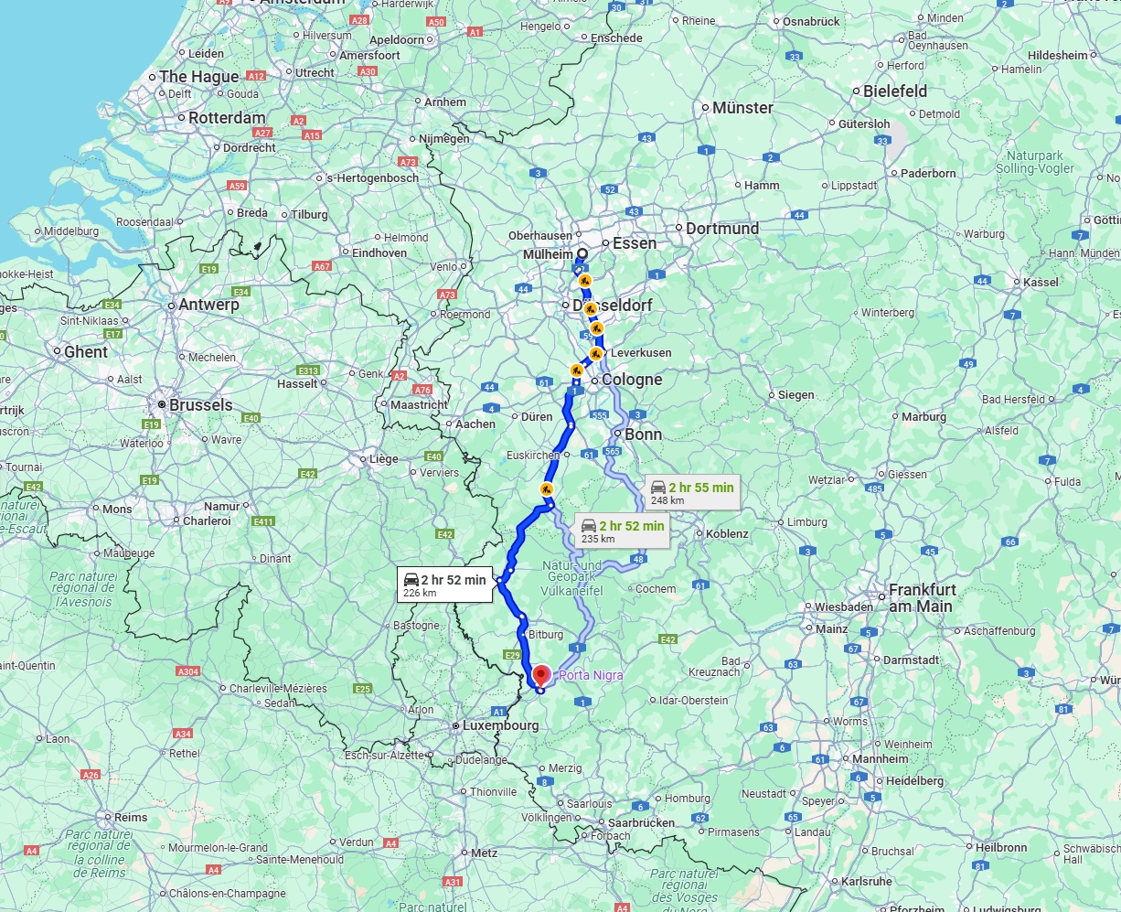 Anreise von Mülheim an der Ruhr Zu Trier Über via A1 and B51