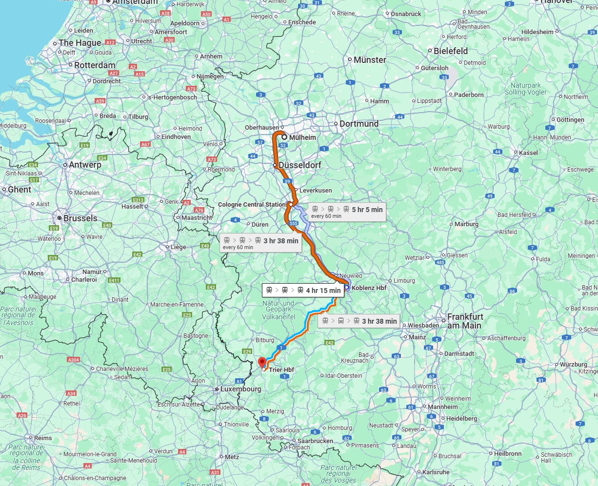 Anreise von Mülheim an der Ruhr Zu Trier Über 