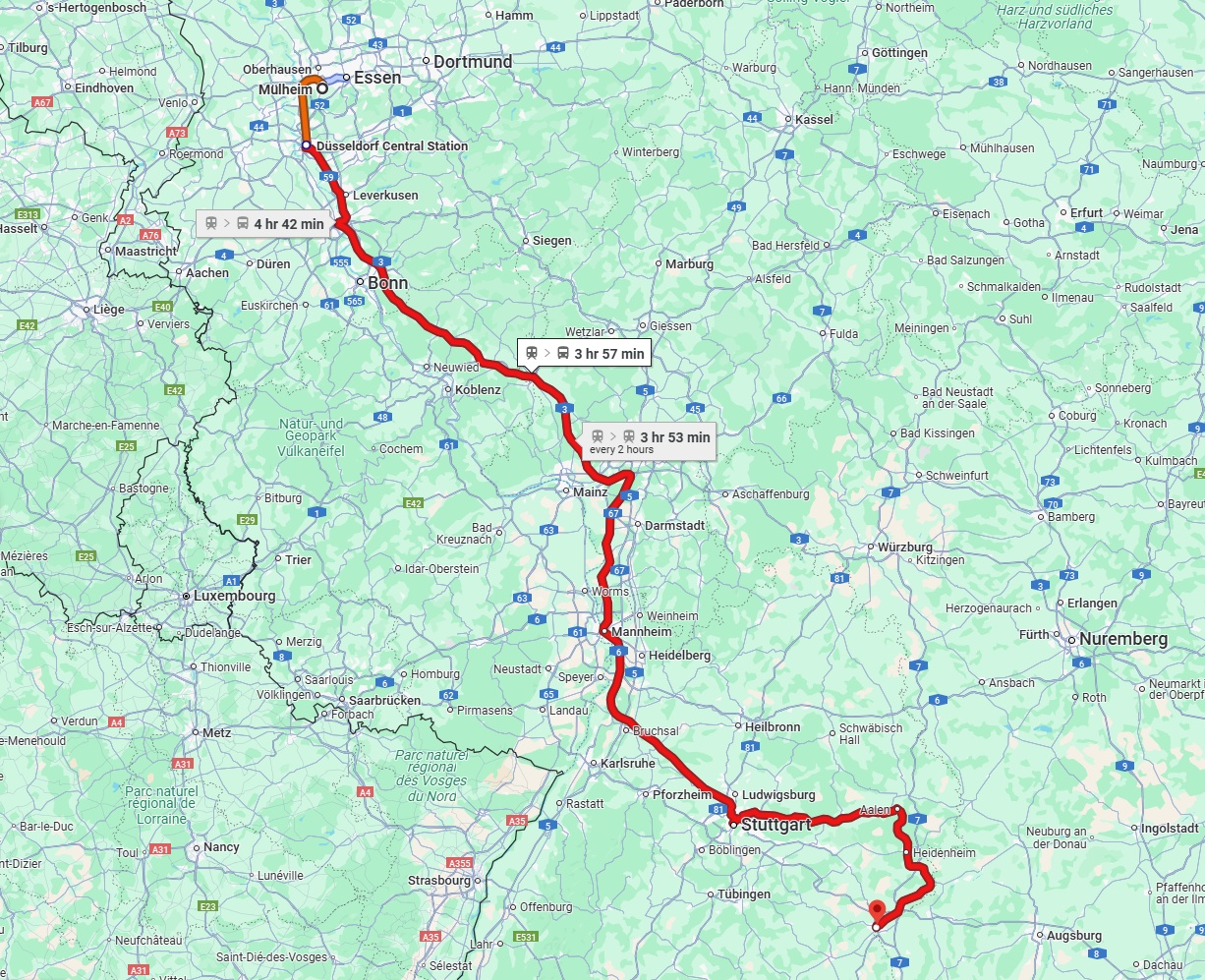 Anreise von Mülheim an der Ruhr Zu Ulm Über 