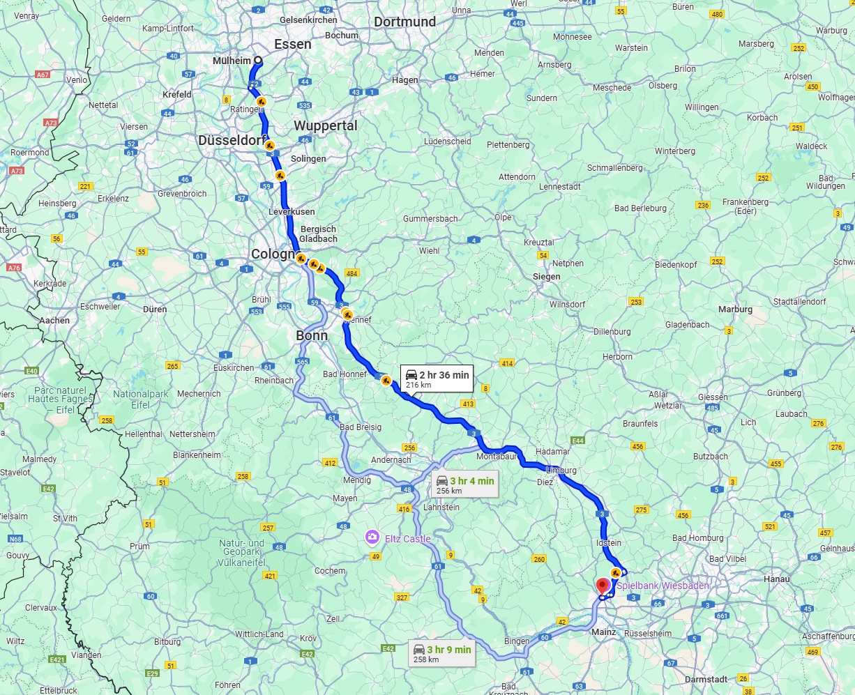 Anreise von Mülheim an der Ruhr Zu Wiesbaden Über via A3