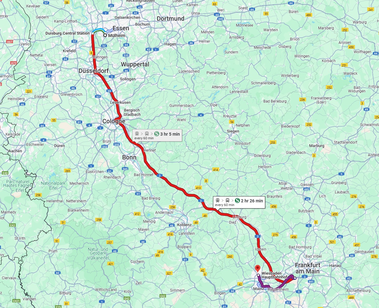 Anreise von Mülheim an der Ruhr Zu Wiesbaden Über 