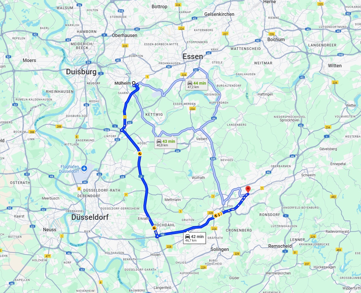Anreise von Mülheim an der Ruhr Zu Wuppertal Über via A3