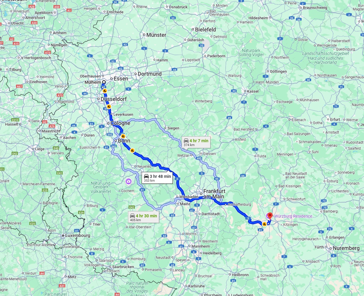 Anreise von Mülheim an der Ruhr Zu Würzburg Über via A3