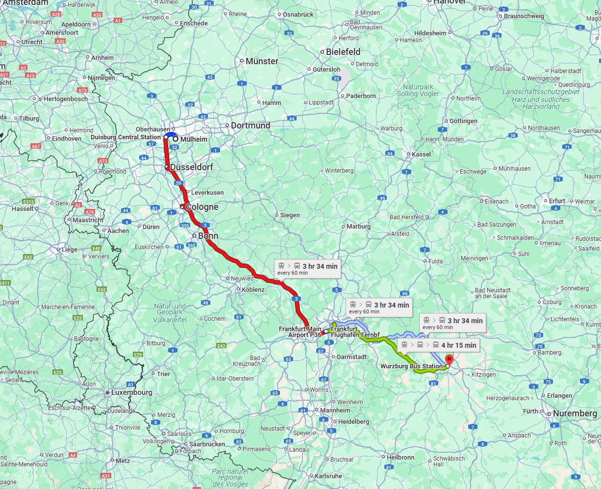 Anreise von Mülheim an der Ruhr Zu Würzburg Über 