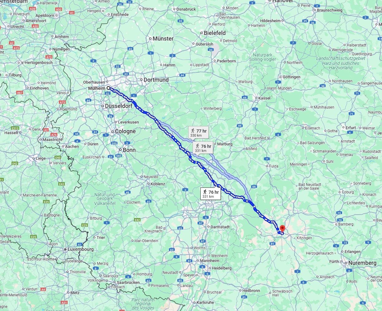 Anreise von Mülheim an der Ruhr Zu Würzburg Über 