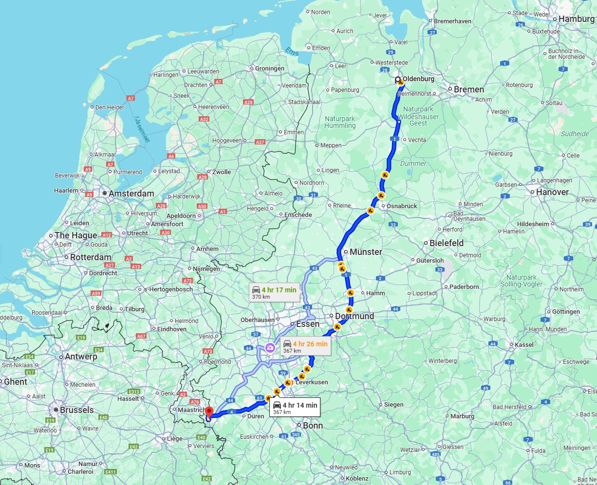 Anreise von Oldenburg Zu Aachen Über via A1